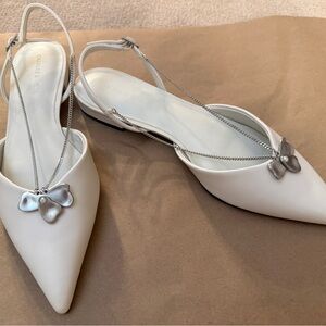 Charles & Keith Cream Slingback Flats with Bow Accent